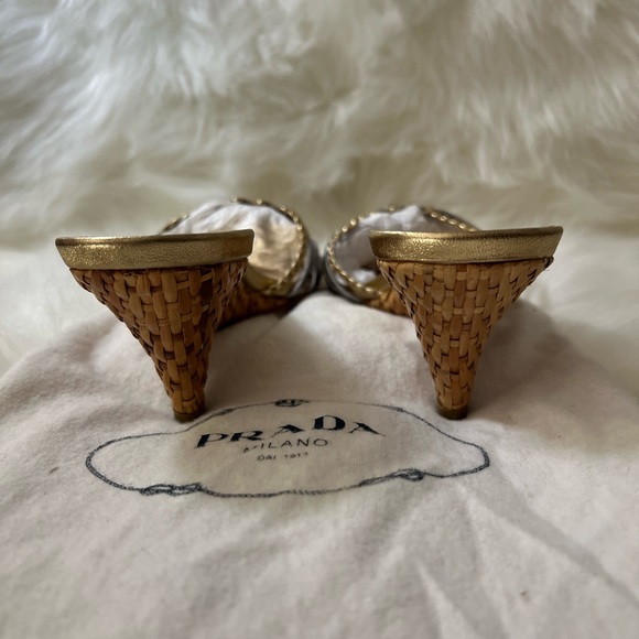 Prada Gold and Silver Leather Woven Wedge Wrapped Slip 🩶💛 - Picture 6 of 7
